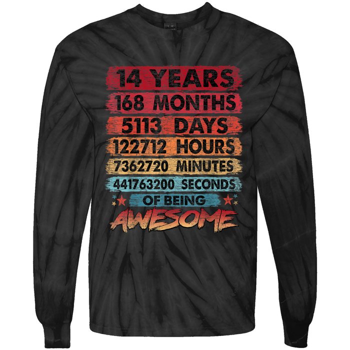 14th Birthday 14 Years Old Vintage Retro 168 Months Birthday Tie-Dye Long Sleeve Shirt