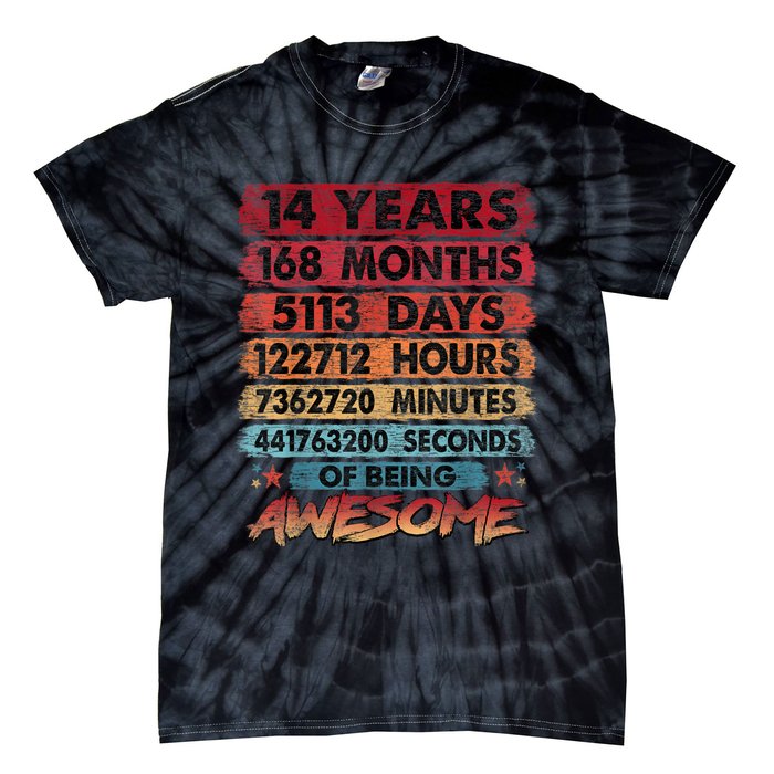 14th Birthday 14 Years Old Vintage Retro 168 Months Birthday Tie-Dye T-Shirt