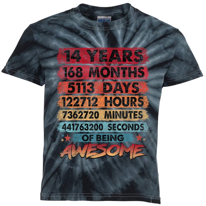 14th Birthday 14 Years Old Vintage Retro 168 Months Birthday Kids Tie-Dye T-Shirt