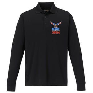 16th Birthday 2004 Cute Gift Usa Flag Eagle Patriotic Gift Cute Gift Performance Long Sleeve Polo