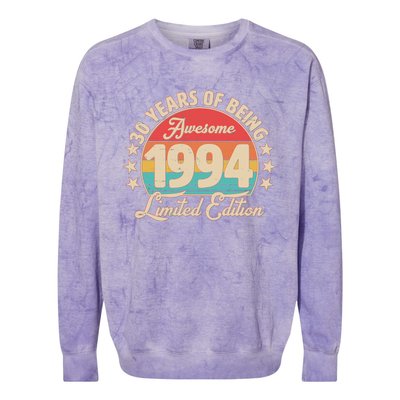 1994 Birthday 30 Years Of Being Awesome Limited Edition Colorblast Crewneck Sweatshirt