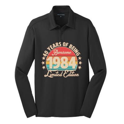 1984 Birthday 40 Years Of Being Awesome Limited Edition Silk Touch Performance Long Sleeve Polo