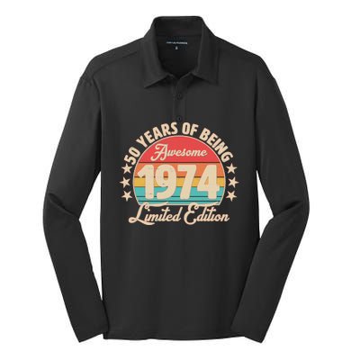 1974 Birthday 50 Years Of Being Awesome Limited Edition Silk Touch Performance Long Sleeve Polo