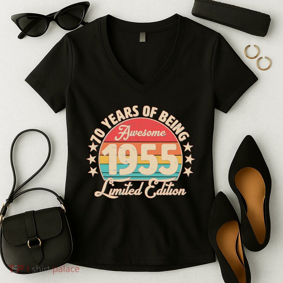 1955 Birthday 70 Years Of Being Awesome Limited Edition Women's V-Neck T-Shirt