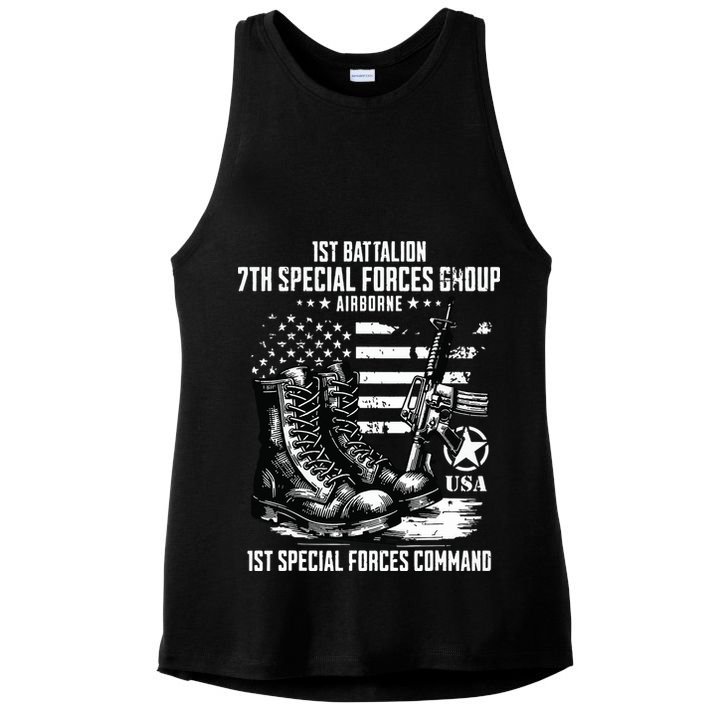1st Battalion 7th Special Forces Group Airborne Veteran Ladies PosiCharge Tri-Blend Wicking Tank