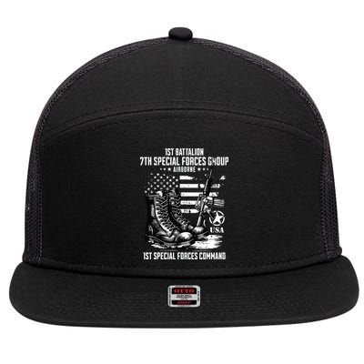 1st Battalion 7th Special Forces Group Airborne Veteran 7 Panel Mesh Trucker Snapback Hat
