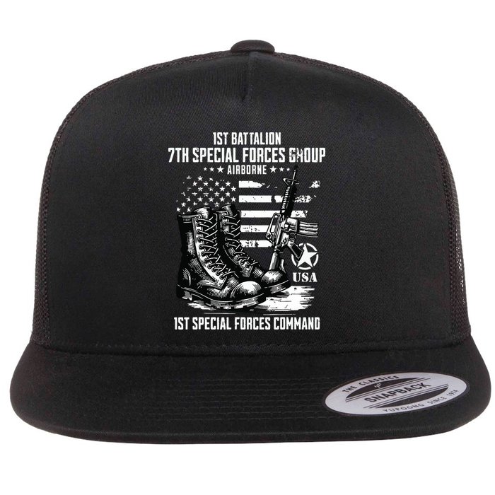 1st Battalion 7th Special Forces Group Airborne Veteran Flat Bill Trucker Hat