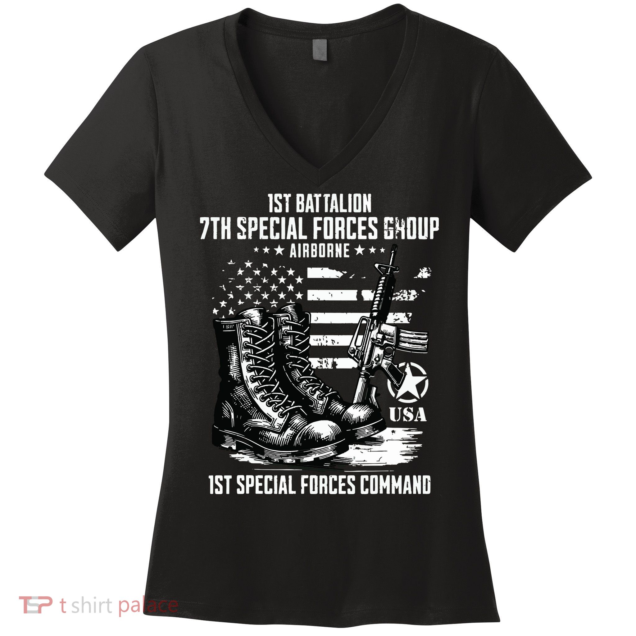 1st Battalion 7th Special Forces Group Airborne Veteran Women's V-Neck T-Shirt