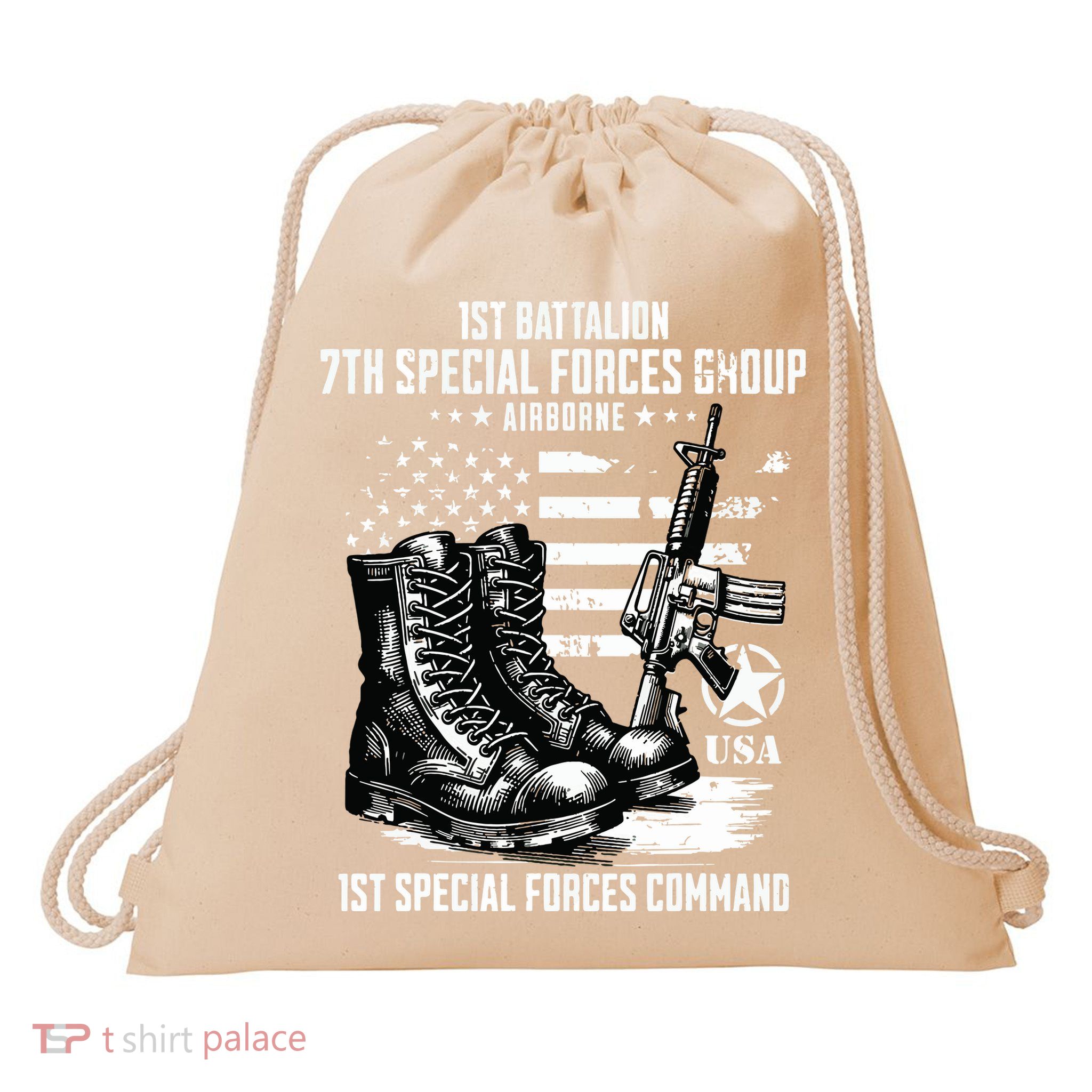 1st Battalion 7th Special Forces Group Airborne Veteran Drawstring Bag
