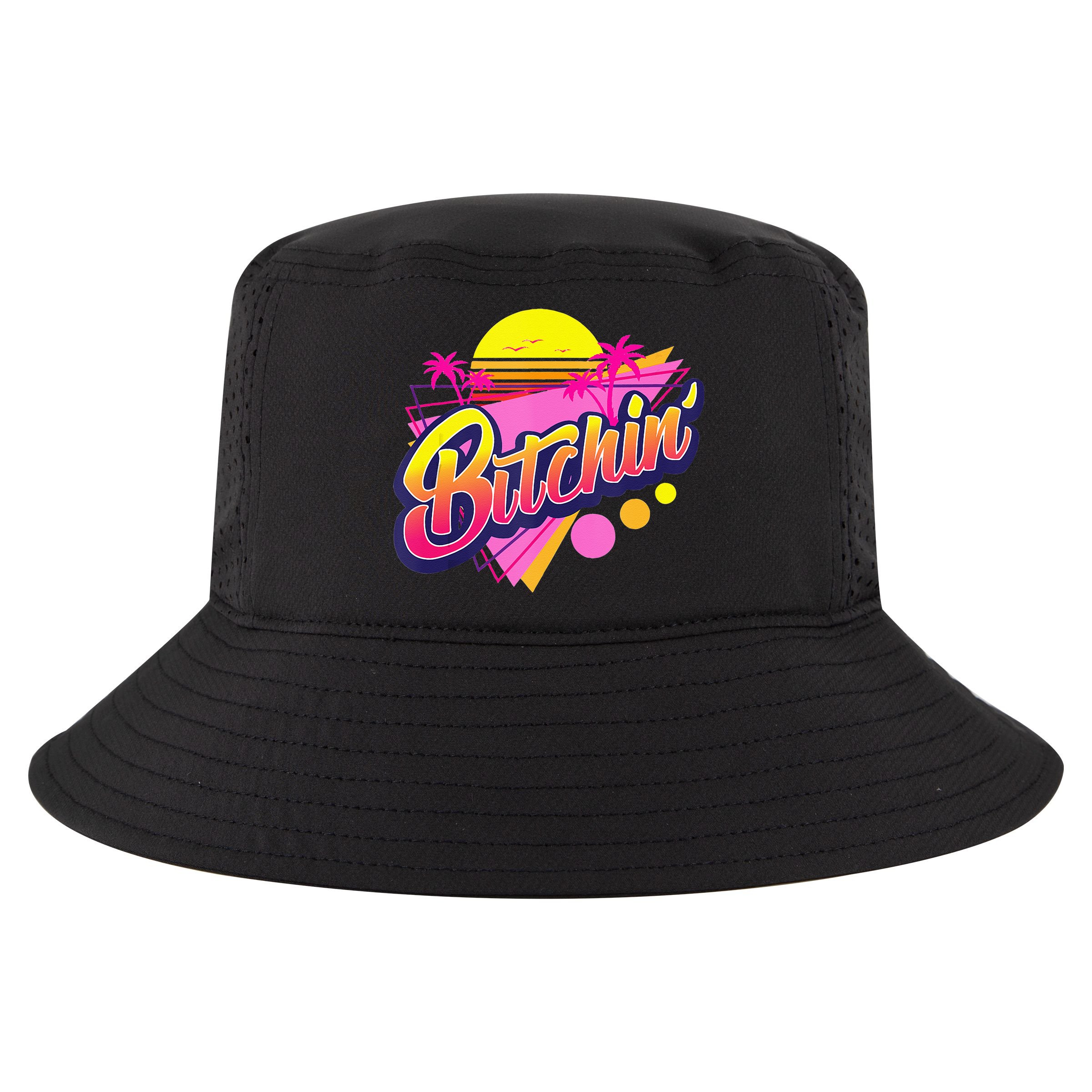 1980s Bitchin 80s Retro Vintage Palm Trees & Sunset Design Cool Comfort Performance Bucket Hat