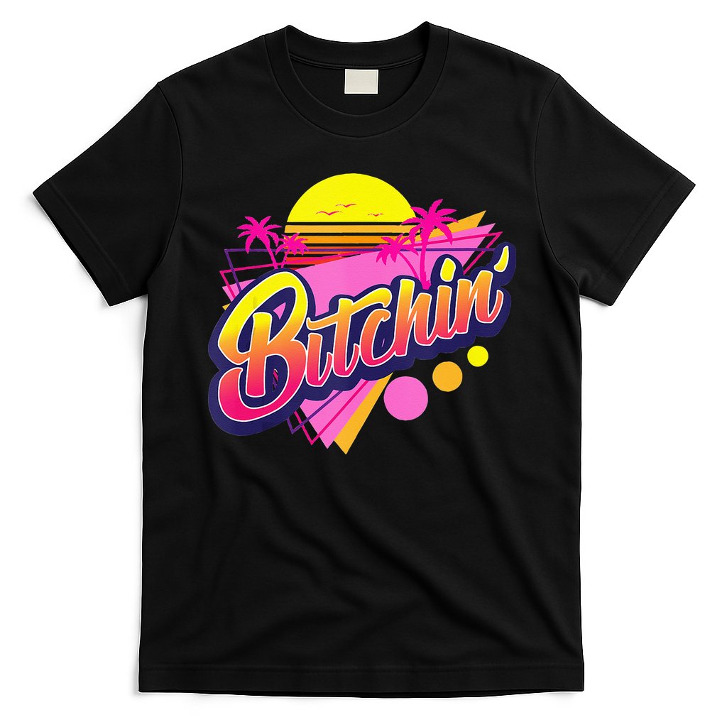 1980s Bitchin 80s Retro Vintage Palm Trees & Sunset Design T-Shirt