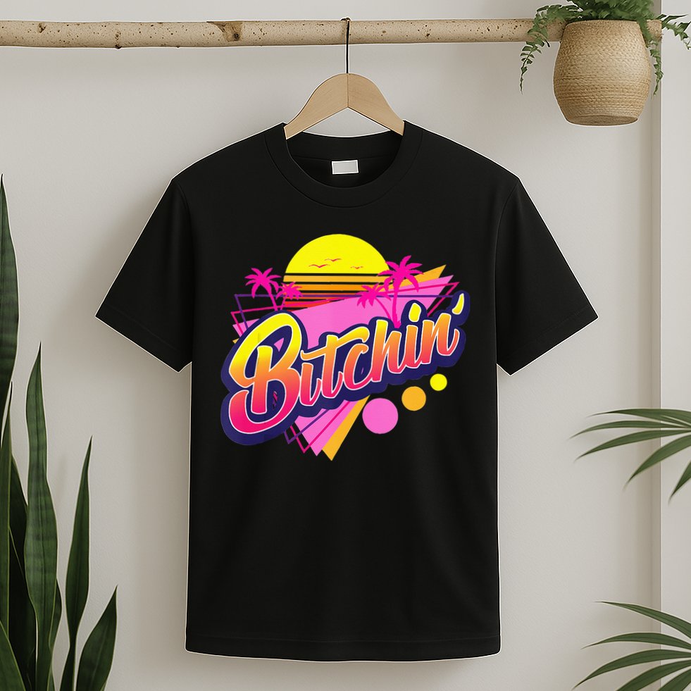 1980s Bitchin 80s Retro Vintage Palm Trees & Sunset Design T-Shirt