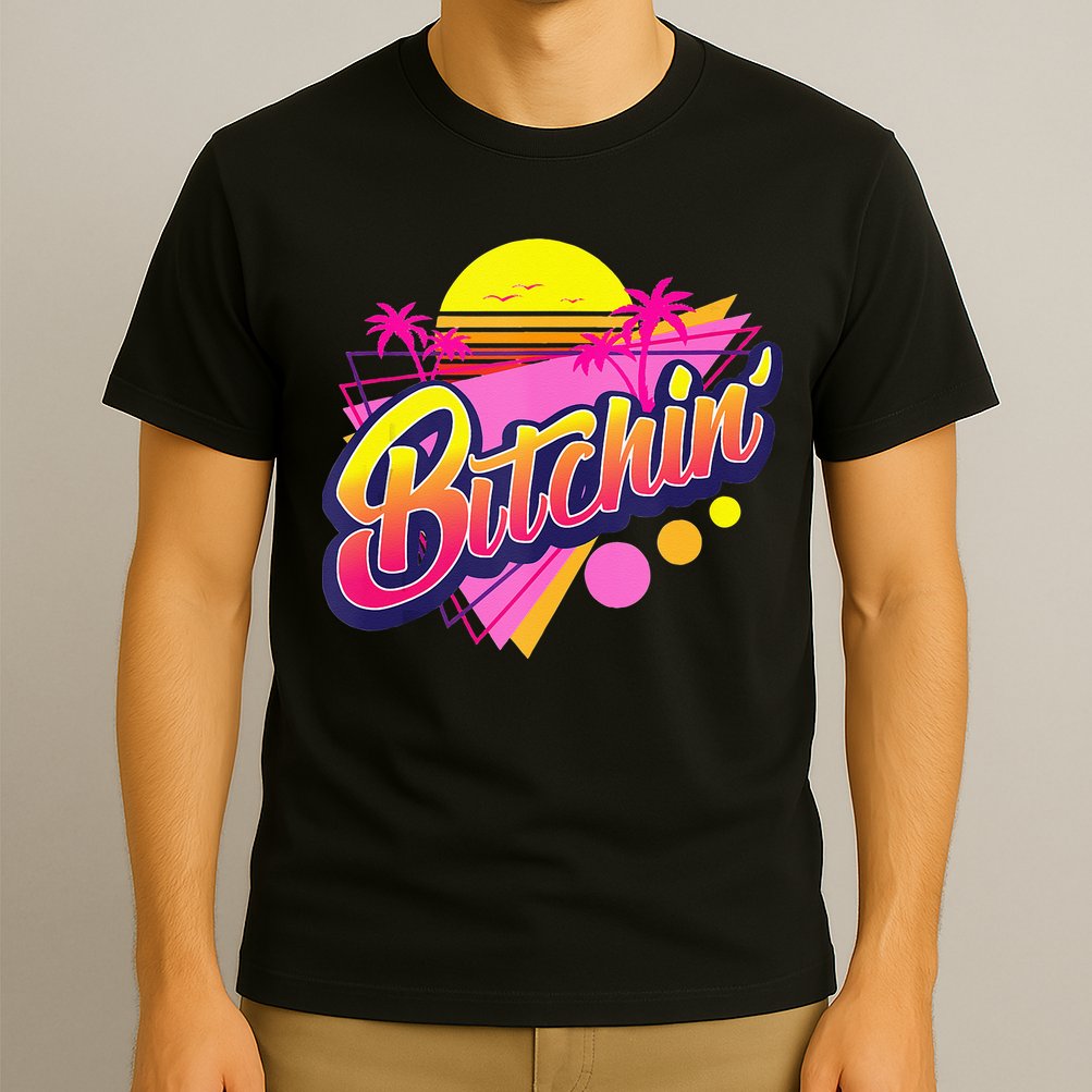 1980s Bitchin 80s Retro Vintage Palm Trees & Sunset Design T-Shirt