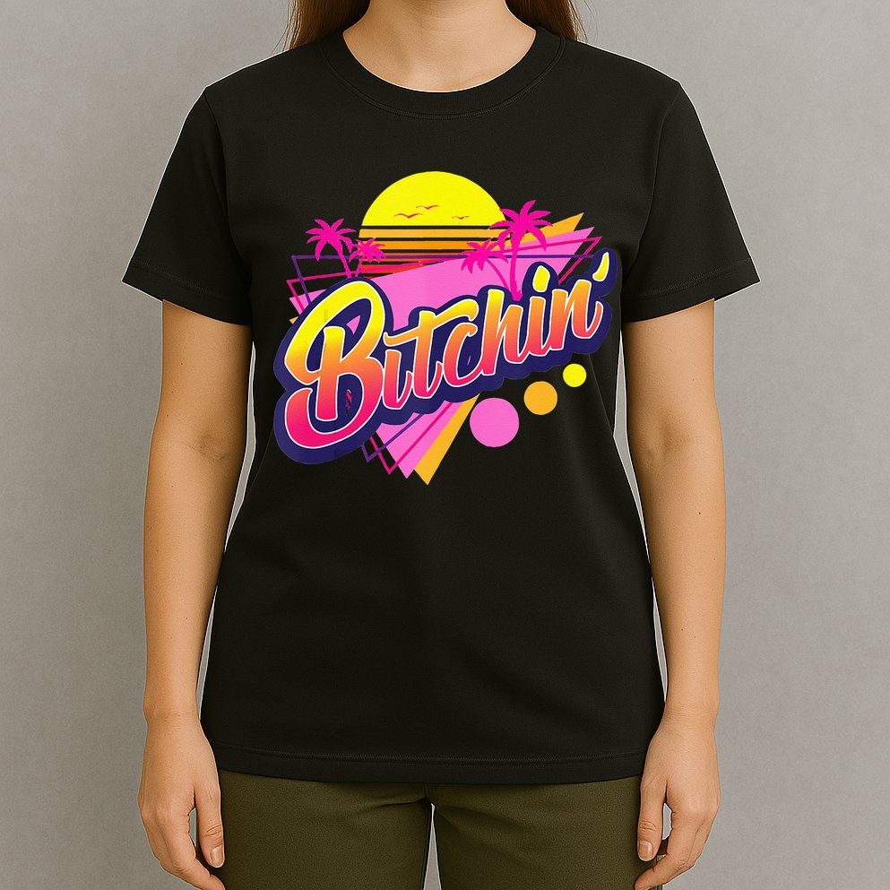 1980s Bitchin 80s Retro Vintage Palm Trees & Sunset Design T-Shirt