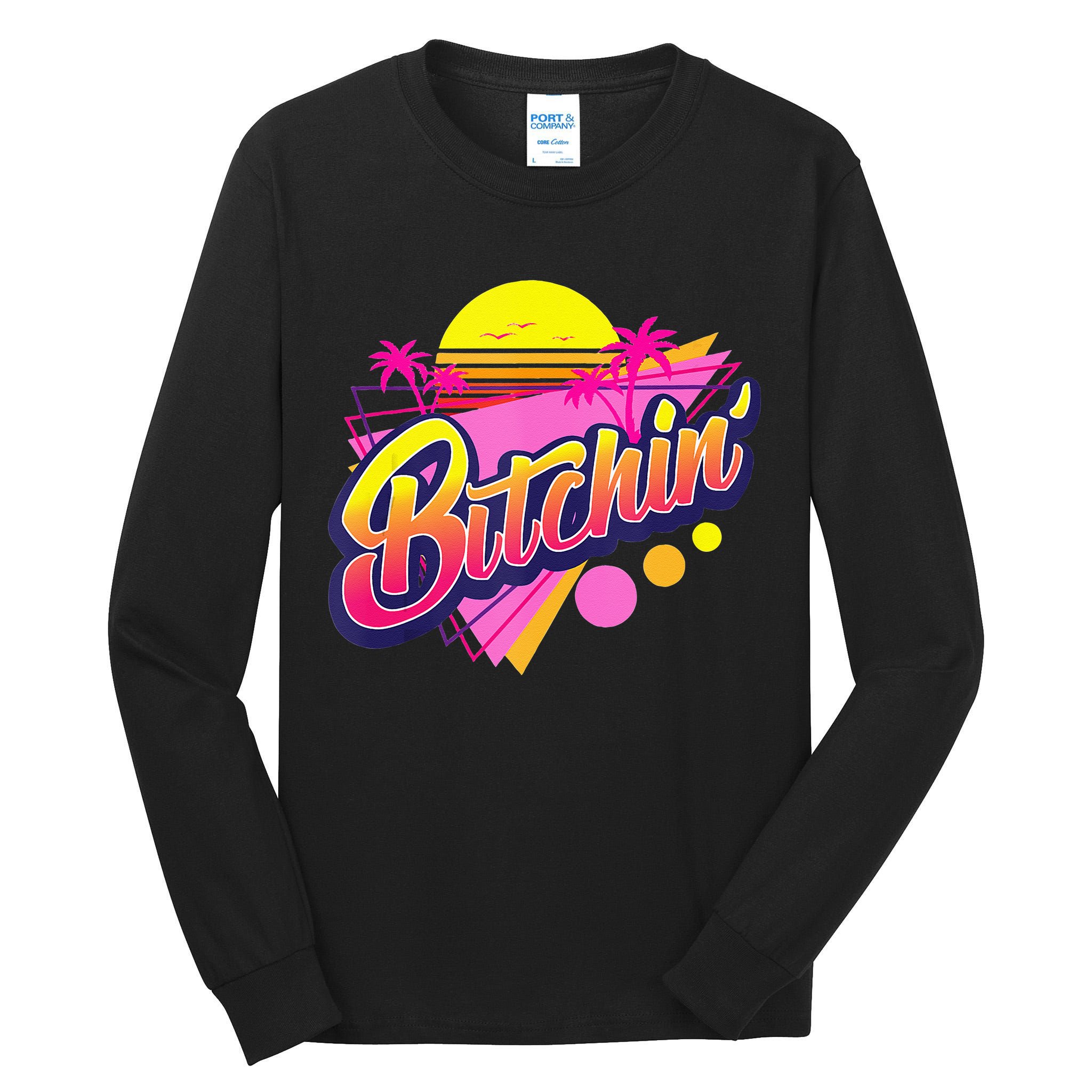 1980s Bitchin 80s Retro Vintage Palm Trees & Sunset Design Tall Long Sleeve T-Shirt