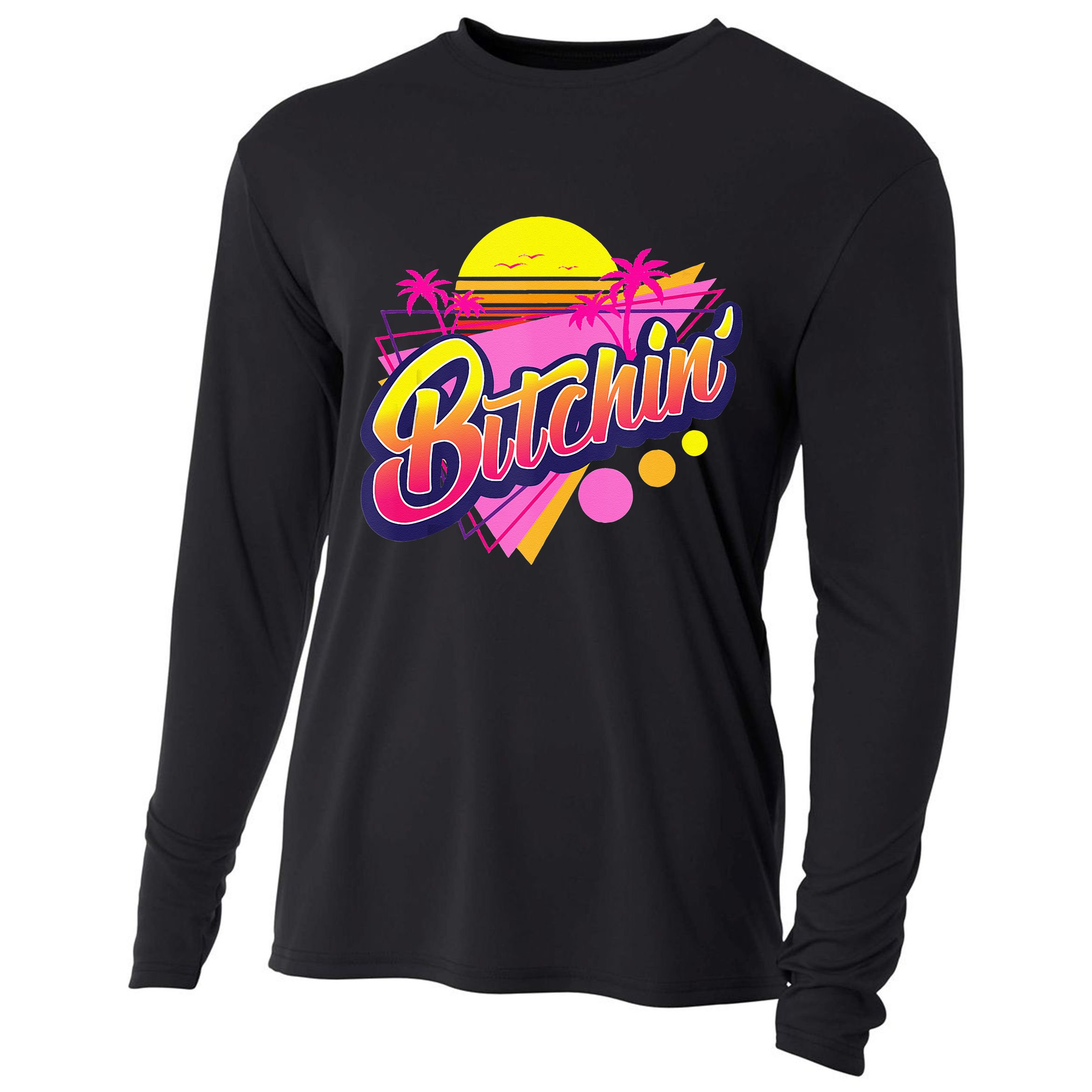 1980s Bitchin 80s Retro Vintage Palm Trees & Sunset Design Cooling Performance Long Sleeve Crew