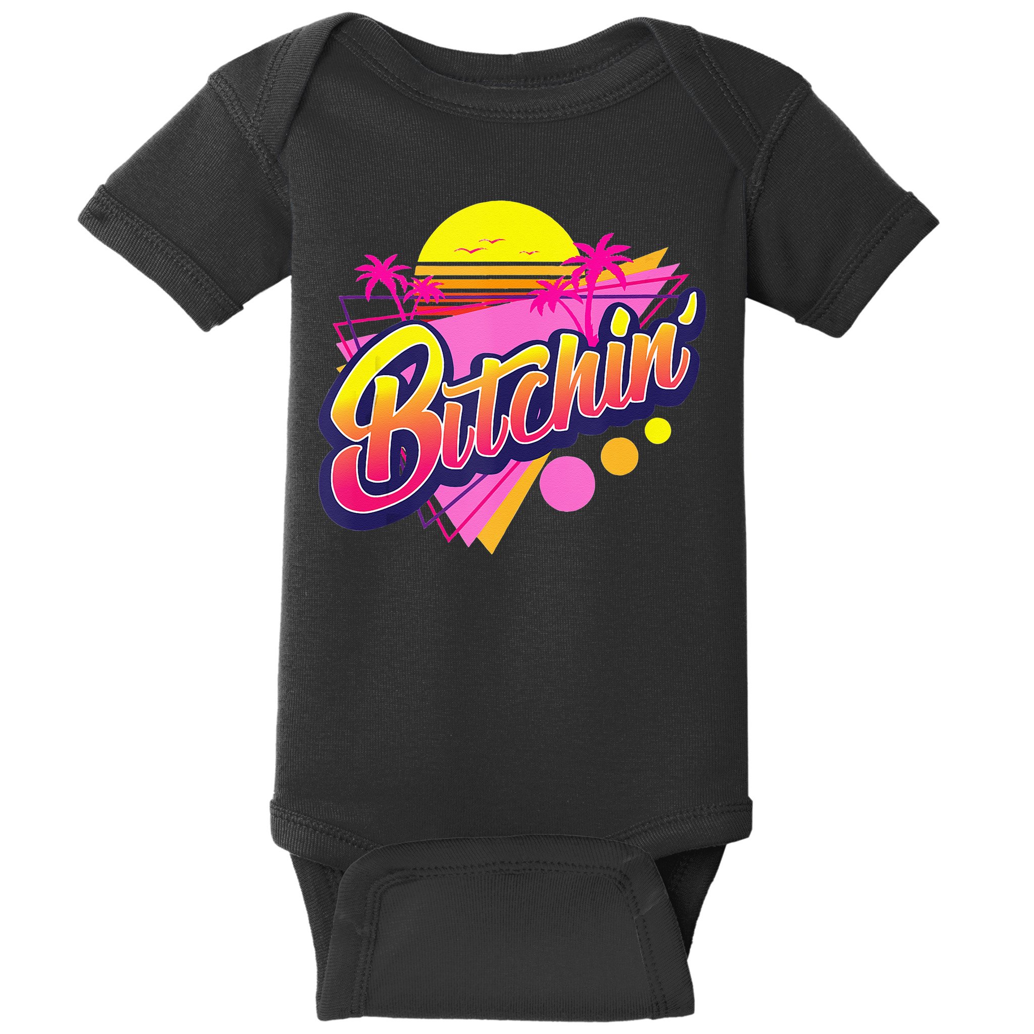 1980s Bitchin 80s Retro Vintage Palm Trees & Sunset Design Baby Bodysuit