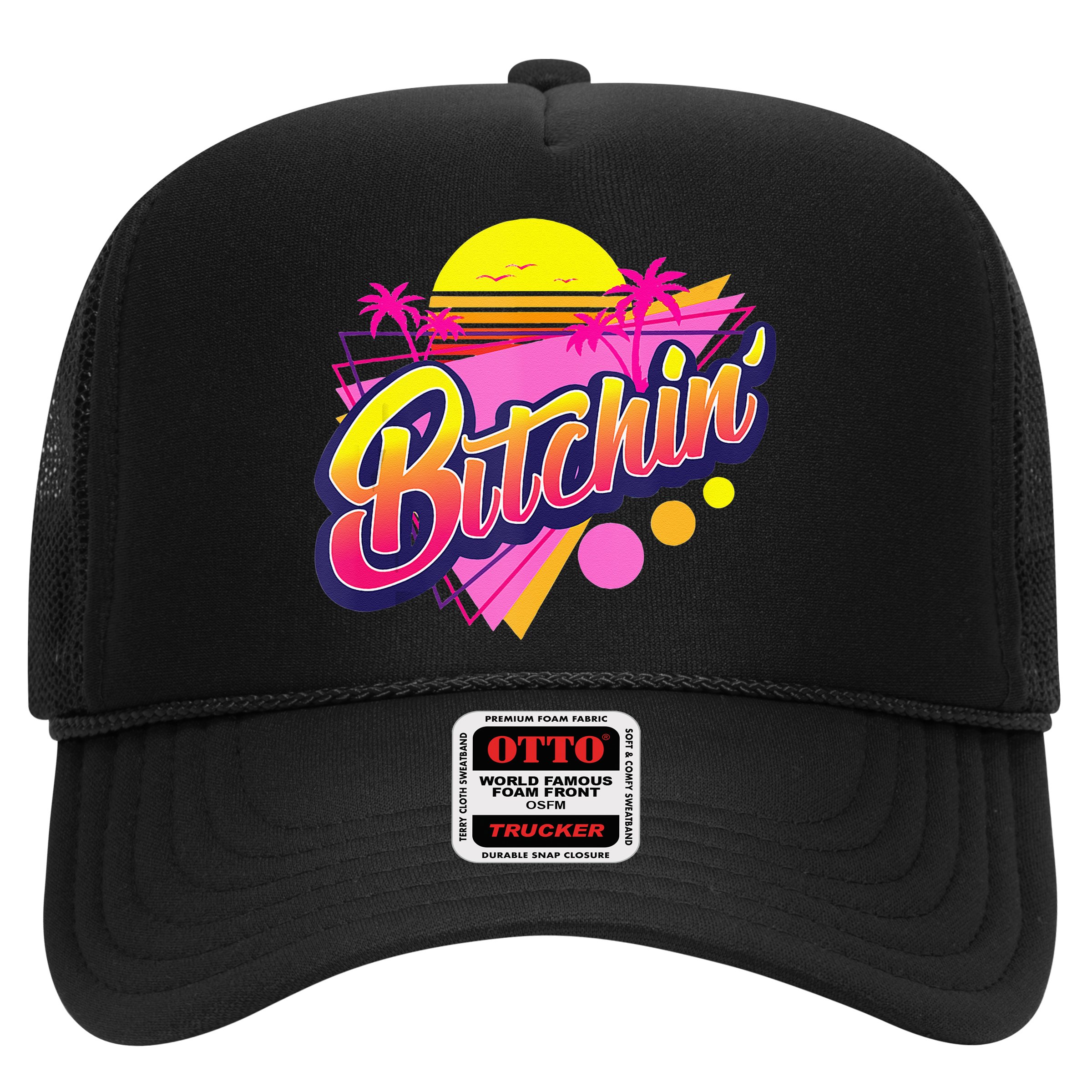 1980s Bitchin 80s Retro Vintage Palm Trees & Sunset Design Hat