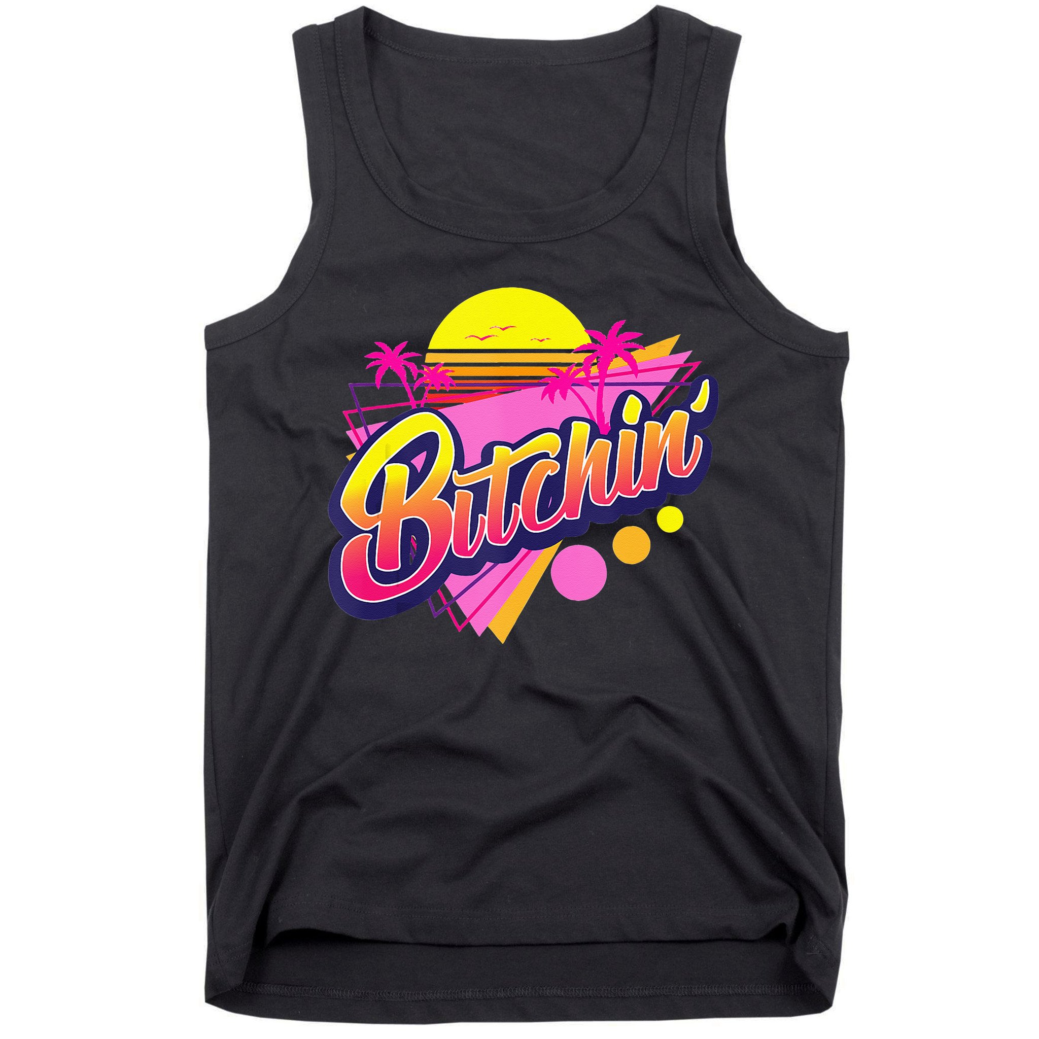 1980s Bitchin 80s Retro Vintage Palm Trees & Sunset Design Tank Top