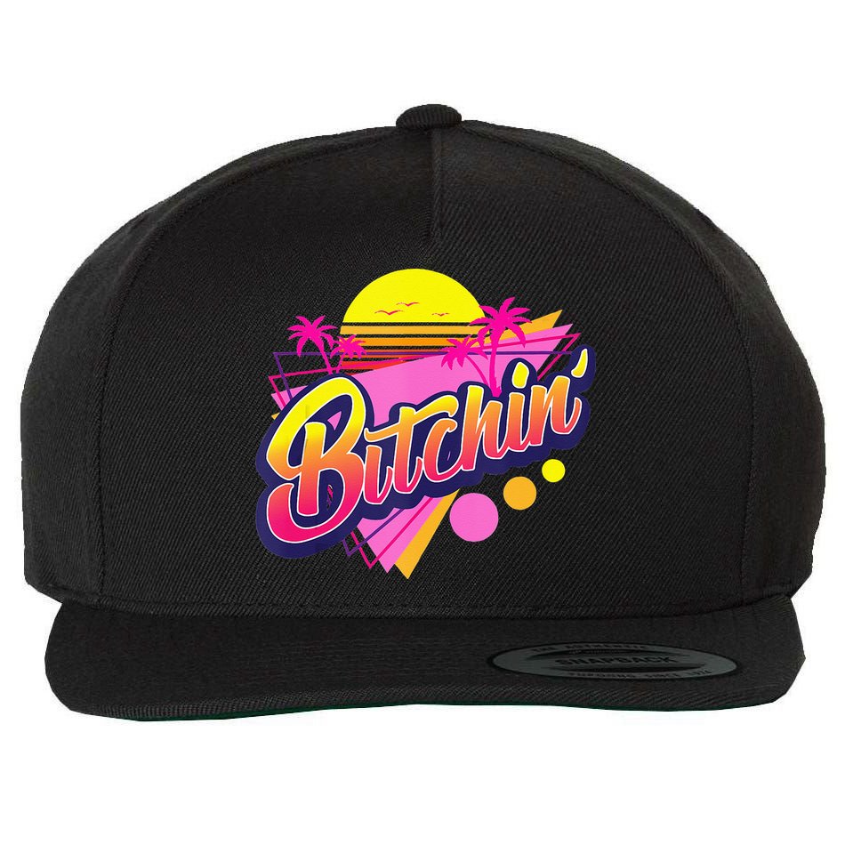 1980s Bitchin 80s Retro Vintage Palm Trees & Sunset Design Wool Snapback Cap