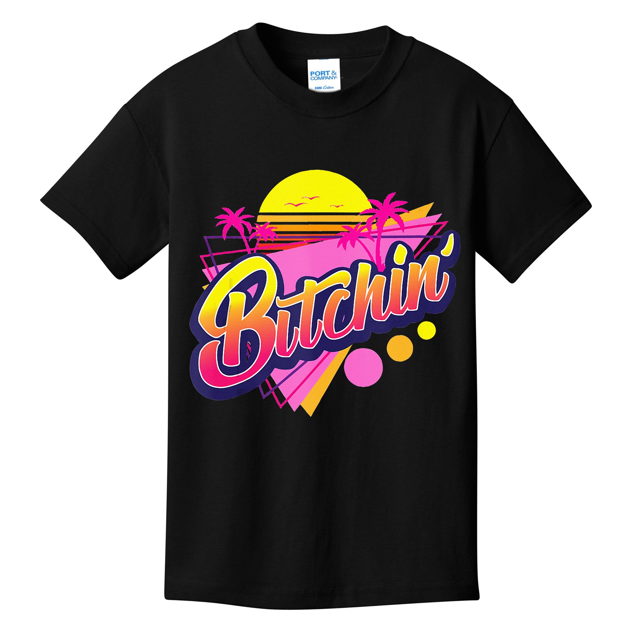 1980s Bitchin 80s Retro Vintage Palm Trees & Sunset Design Kids T-Shirt