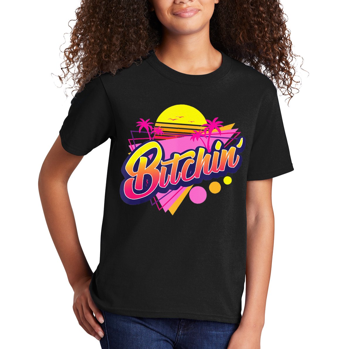 1980s Bitchin 80s Retro Vintage Palm Trees & Sunset Design Kids T-Shirt