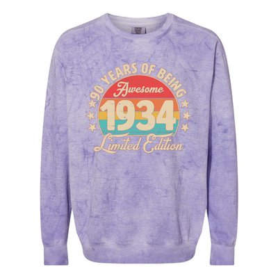 1934 Birthday 90 Years Of Being Awesome Limited Edition Colorblast Crewneck Sweatshirt