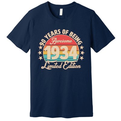 1934 Birthday 90 Years Of Being Awesome Limited Edition Premium T-Shirt