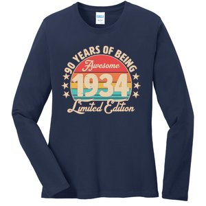 1934 Birthday 90 Years Of Being Awesome Limited Edition Ladies Long Sleeve Shirt