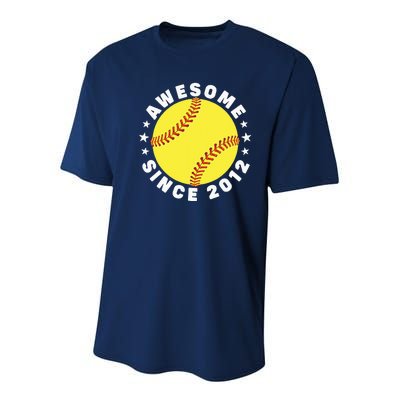 10th Birthday Awesome Since 2012 10 Years Old Softball Youth Performance Sprint T-Shirt