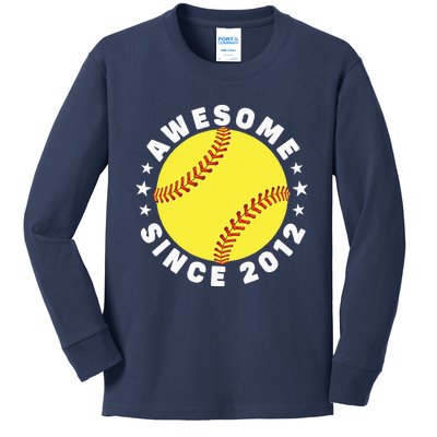 10th Birthday Awesome Since 2012 10 Years Old Softball Kids Long Sleeve Shirt