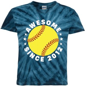 10th Birthday Awesome Since 2012 10 Years Old Softball Kids Tie-Dye T-Shirt