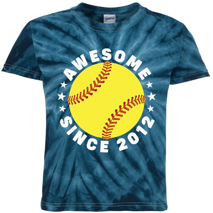 10th Birthday Awesome Since 2012 10 Years Old Softball Kids Tie-Dye T-Shirt