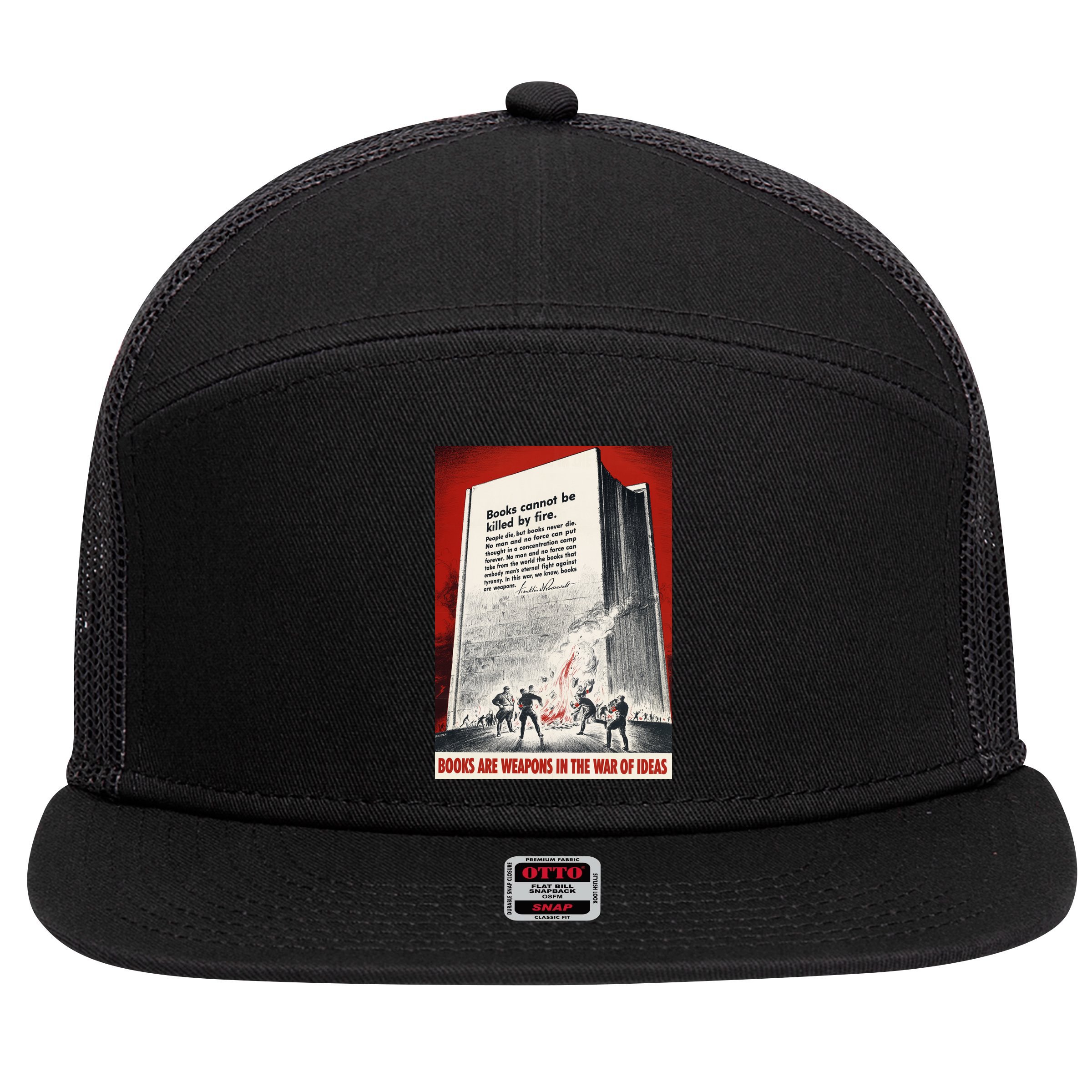 1940s Books Are Weapons Book Burning Wwii Propaganda War Poster 7 Panel Mesh Trucker Snapback Hat