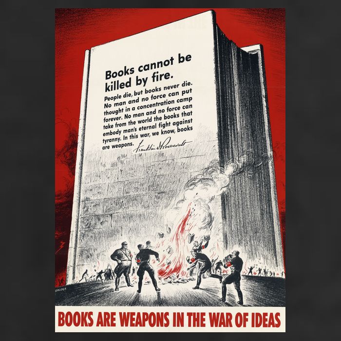 1940s Books Are Weapons Book Burning Wwii Propaganda War Poster 7 Panel Mesh Trucker Snapback Hat