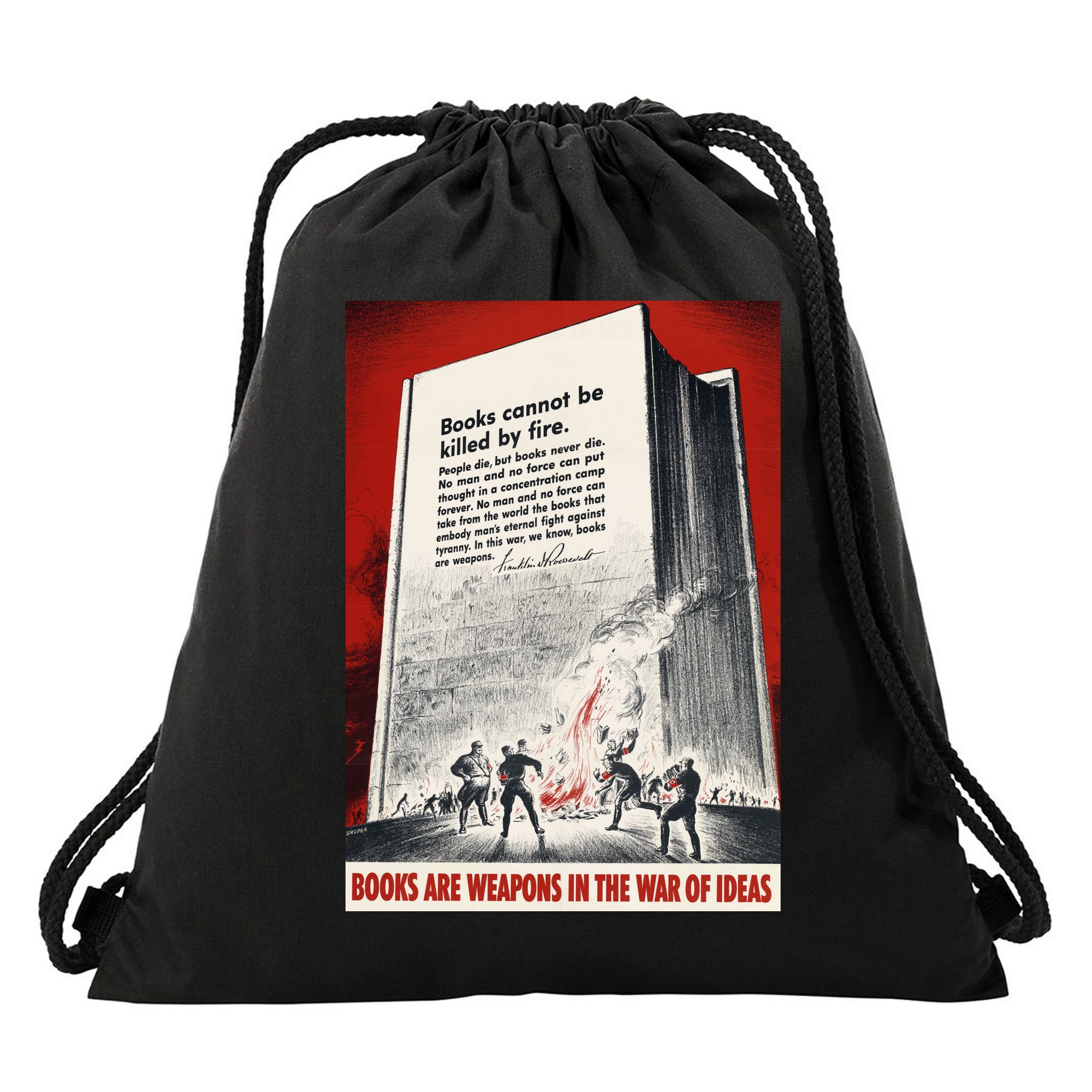 1940s Books Are Weapons Book Burning Wwii Propaganda War Poster Drawstring Bag