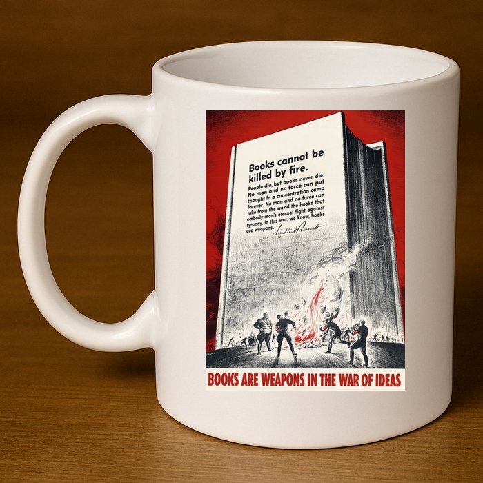 1940s Books Are Weapons Book Burning Wwii Propaganda War Poster 11oz C Handle Ceramic Mug