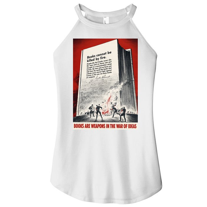 1940s Books Are Weapons Book Burning Wwii Propaganda War Poster Women's Perfect Tri Rocker Tank