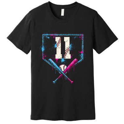 11th Birthday Baseball Home Plate Drip Ice Cream Sprinkle Premium T-Shirt