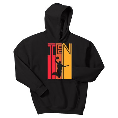 10th Birthday Basketball Lover Gift 10 Years Old Retro Kids Hoodie