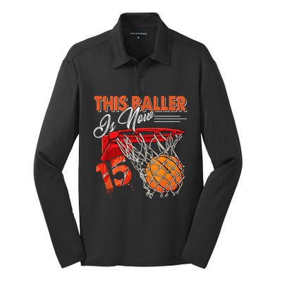 15th Birthday Basketball  Funny 15 Years Old  Gift Silk Touch Performance Long Sleeve Polo