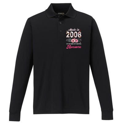 15th Birthday Born in 2008 15 Year Old Gift Girl Teen Performance Long Sleeve Polo