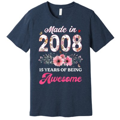 15th Birthday Born in 2008 15 Year Old Gift Girl Teen Premium T-Shirt