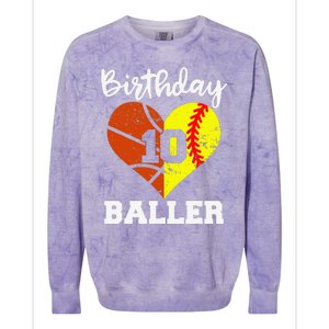 10th Birthday Baller Funny 10 Year Old Softball Basketball Colorblast Crewneck Sweatshirt