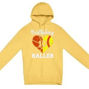 10th Birthday Baller Funny 10 Year Old Softball Basketball Premium Pullover Hoodie