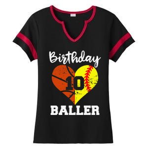 10th Birthday Baller Funny 10 Year Old Softball Basketball Ladies Halftime Notch Neck Tee