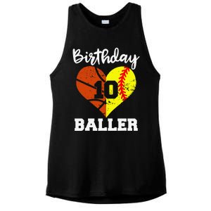 10th Birthday Baller Funny 10 Year Old Softball Basketball Ladies PosiCharge Tri-Blend Wicking Tank