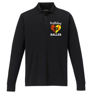 10th Birthday Baller Funny 10 Year Old Softball Basketball Performance Long Sleeve Polo