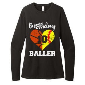 10th Birthday Baller Funny 10 Year Old Softball Basketball Womens CVC Long Sleeve Shirt