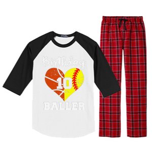 10th Birthday Baller Funny 10 Year Old Softball Basketball Raglan Sleeve Pajama Set